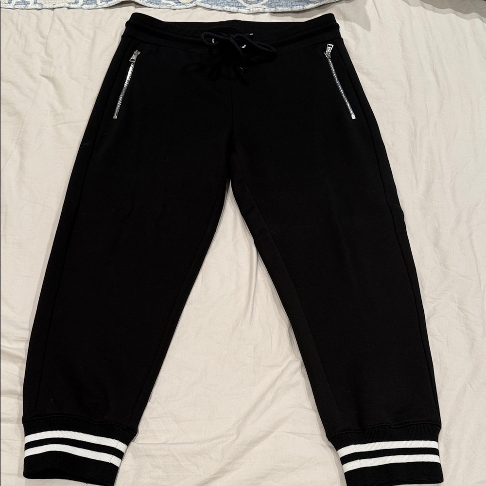 Authentic Moncler Black Jogger Pants with White Stripes
